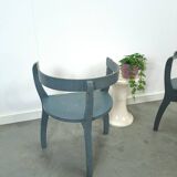 Old wooden blue set of chairs with flowers from Sweden
