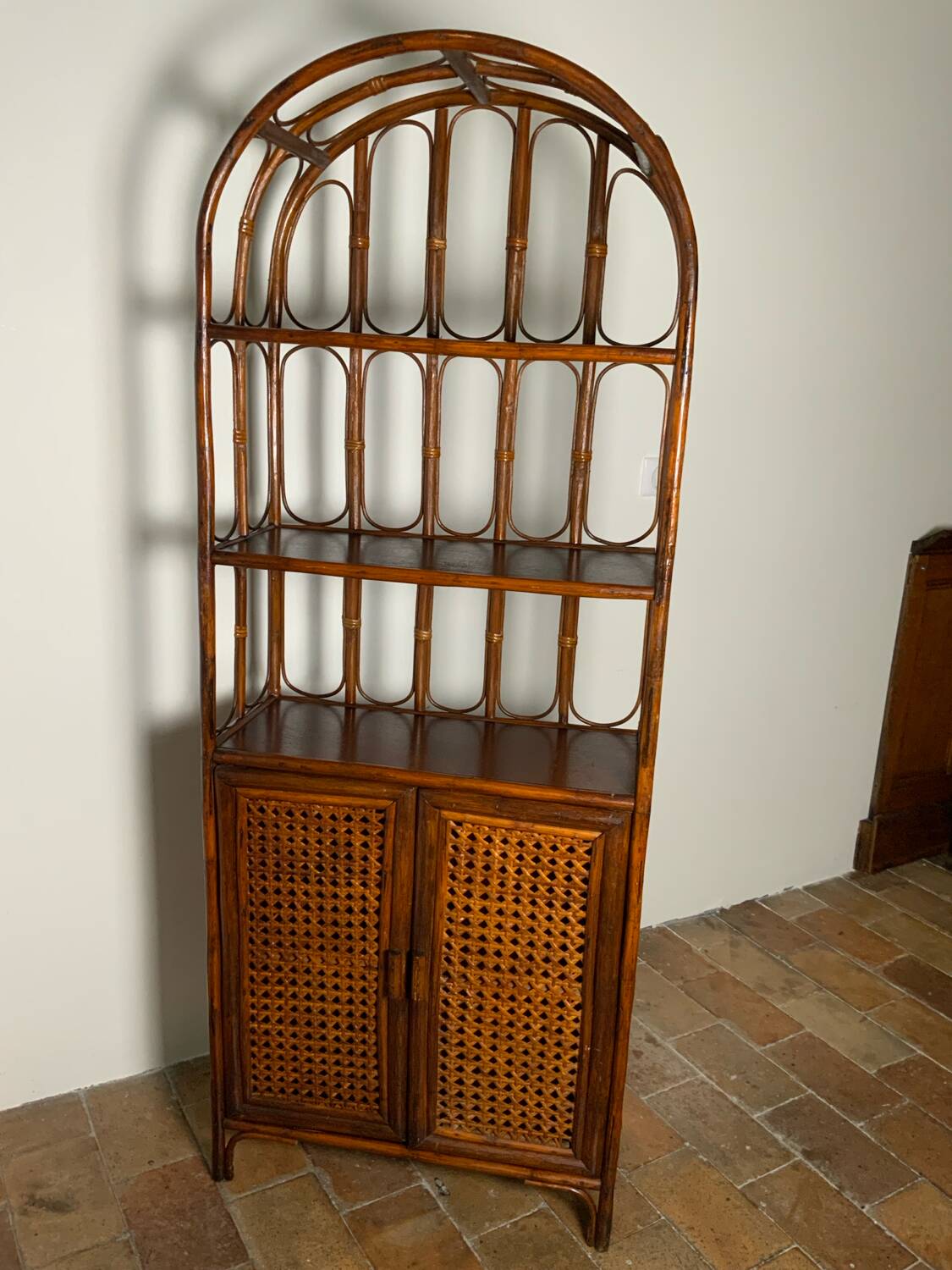 70" Rattan and Bamboo Shelf