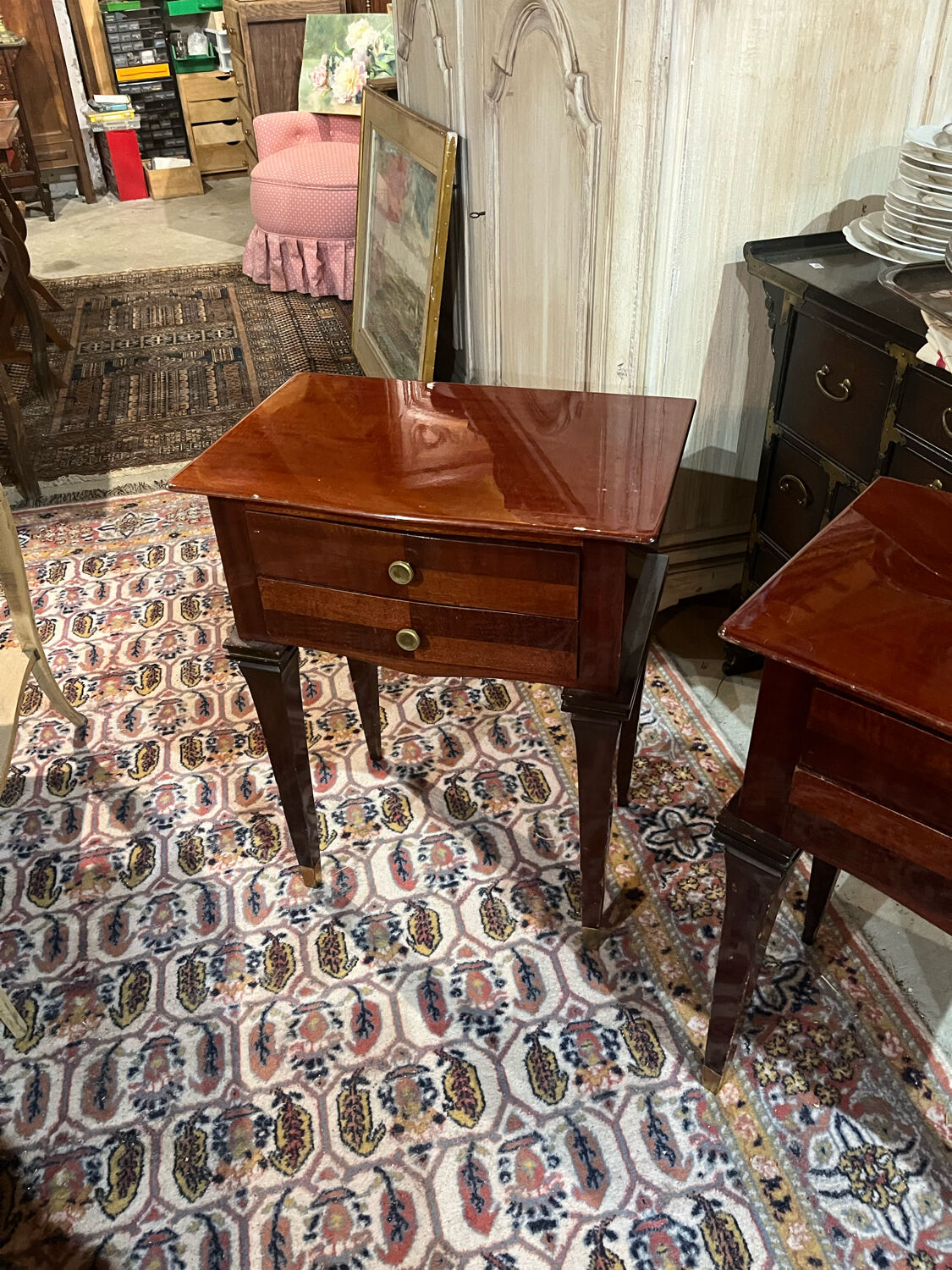 Pair of varnished mahogany bedside tables