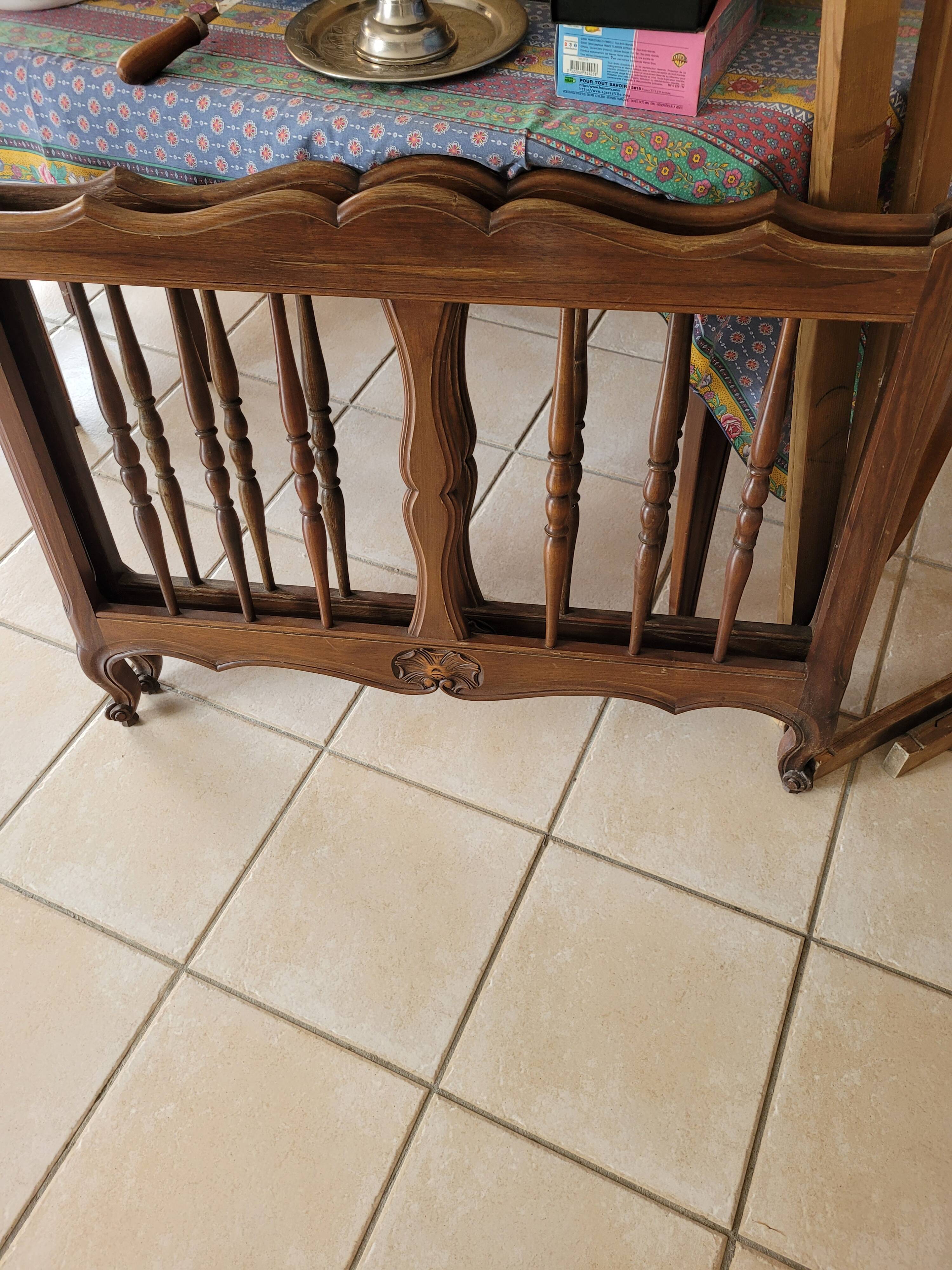 2 beds and a vintage bedside table in solid cherry wood