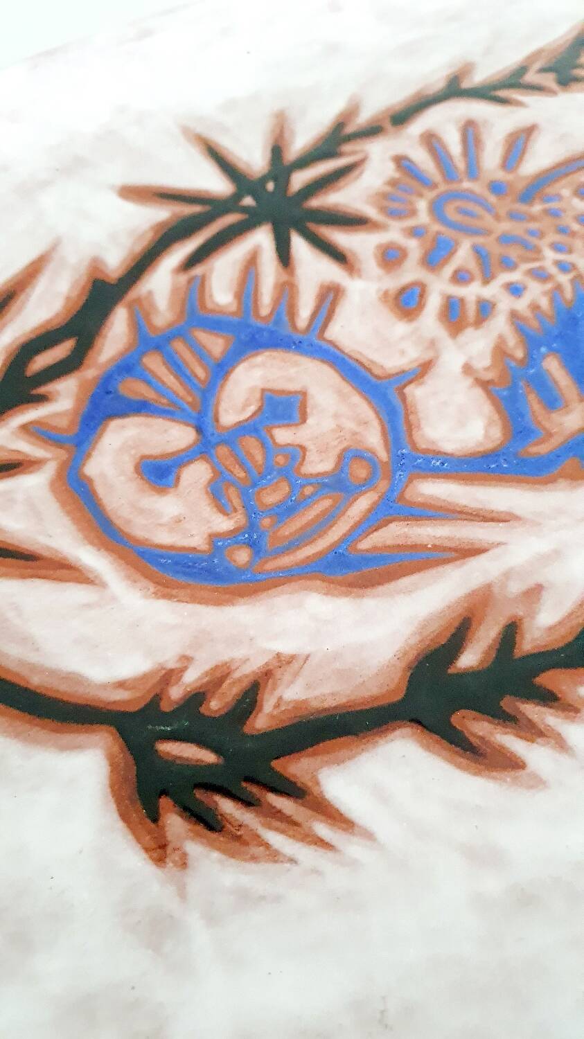 Large oval enamelled terracotta dish by Jean Lurçat from the 1950s