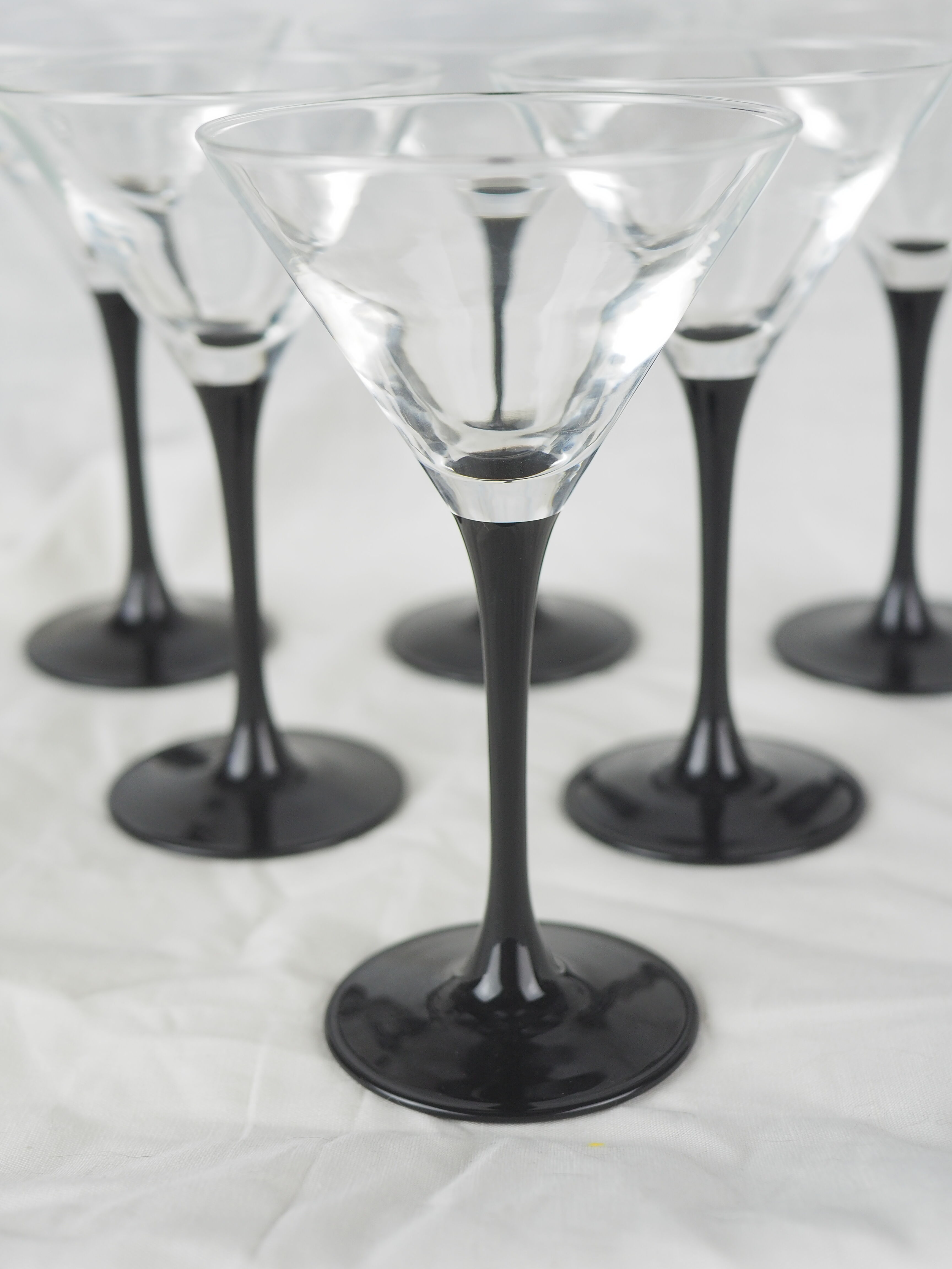 Set of 6 black-footed martini glasses - Arques crystal, Luminarc - 70s / 80s