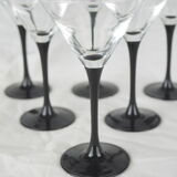 Set of 6 black-footed martini glasses - Arques crystal, Luminarc - 70s / 80s