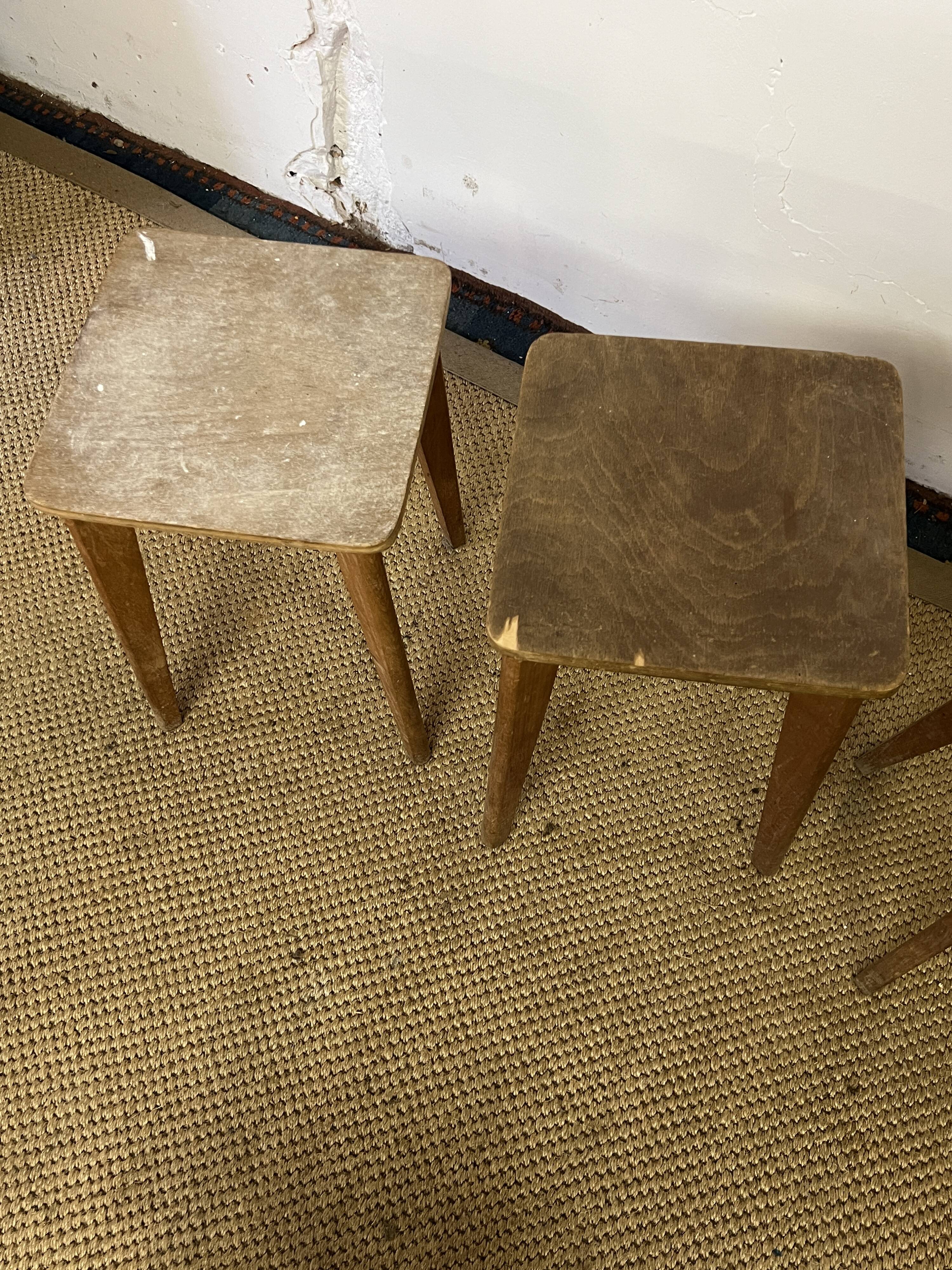 Series of 5 vintage wooden workshop stools