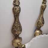 Pair of golden brass and engraved glass wall lights