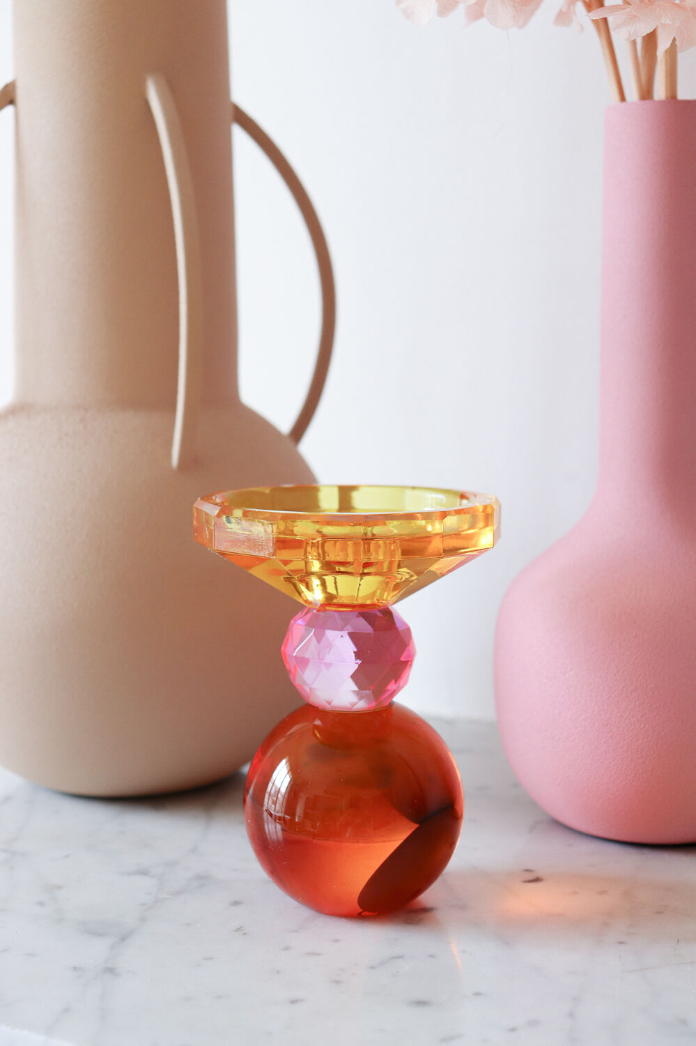 Colored glass candle holder