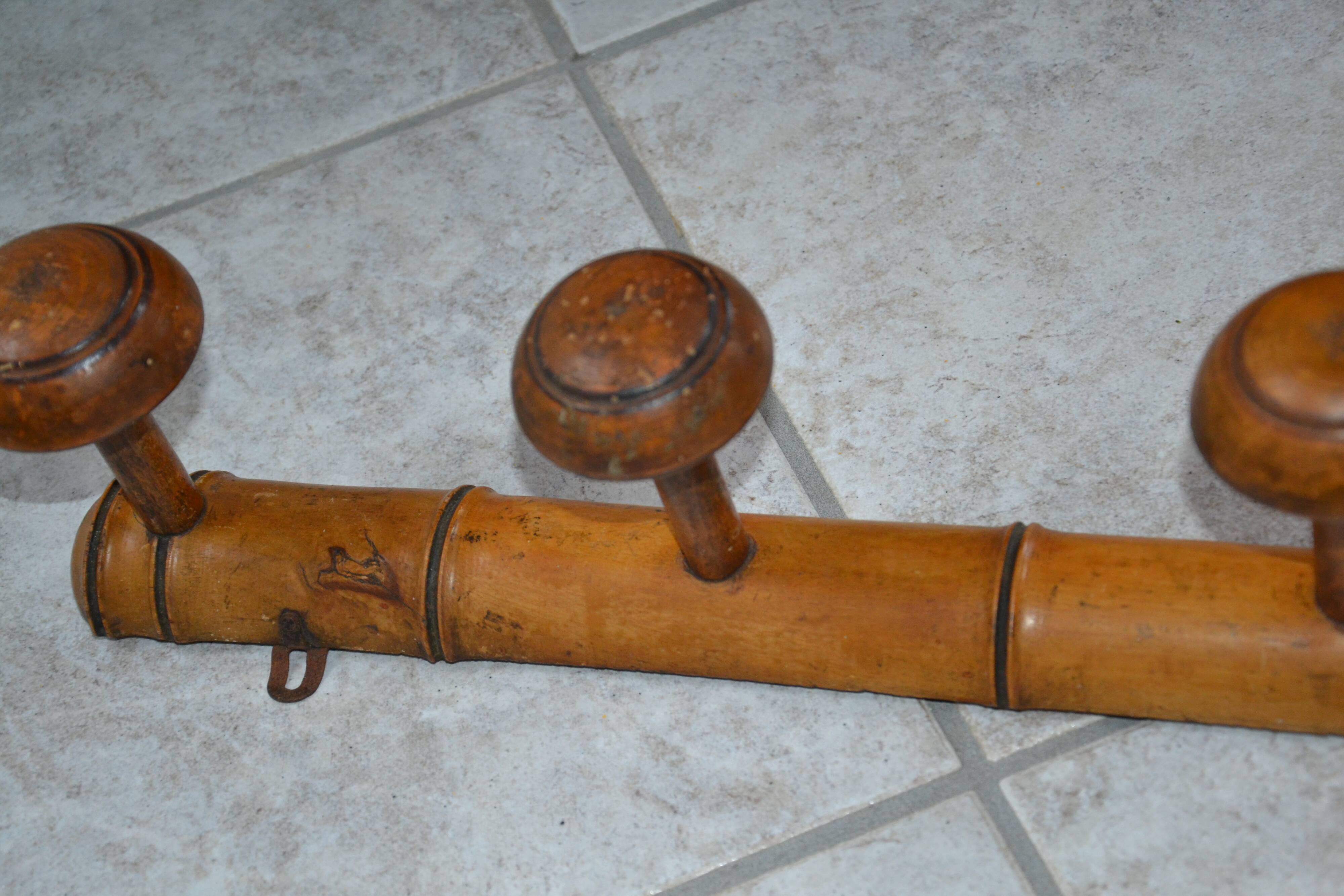Antique turned wood coat rack imitation bamboo