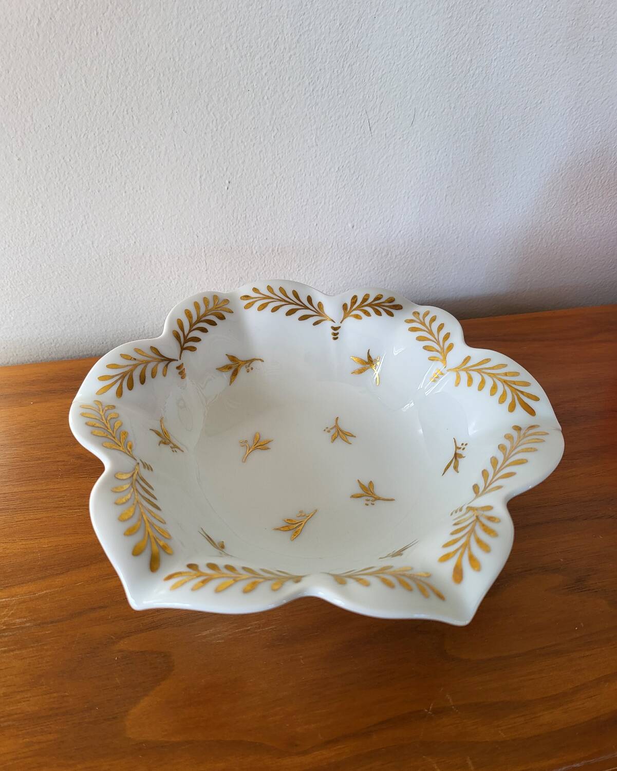 White and Gold Limoges Porcelain Bowl