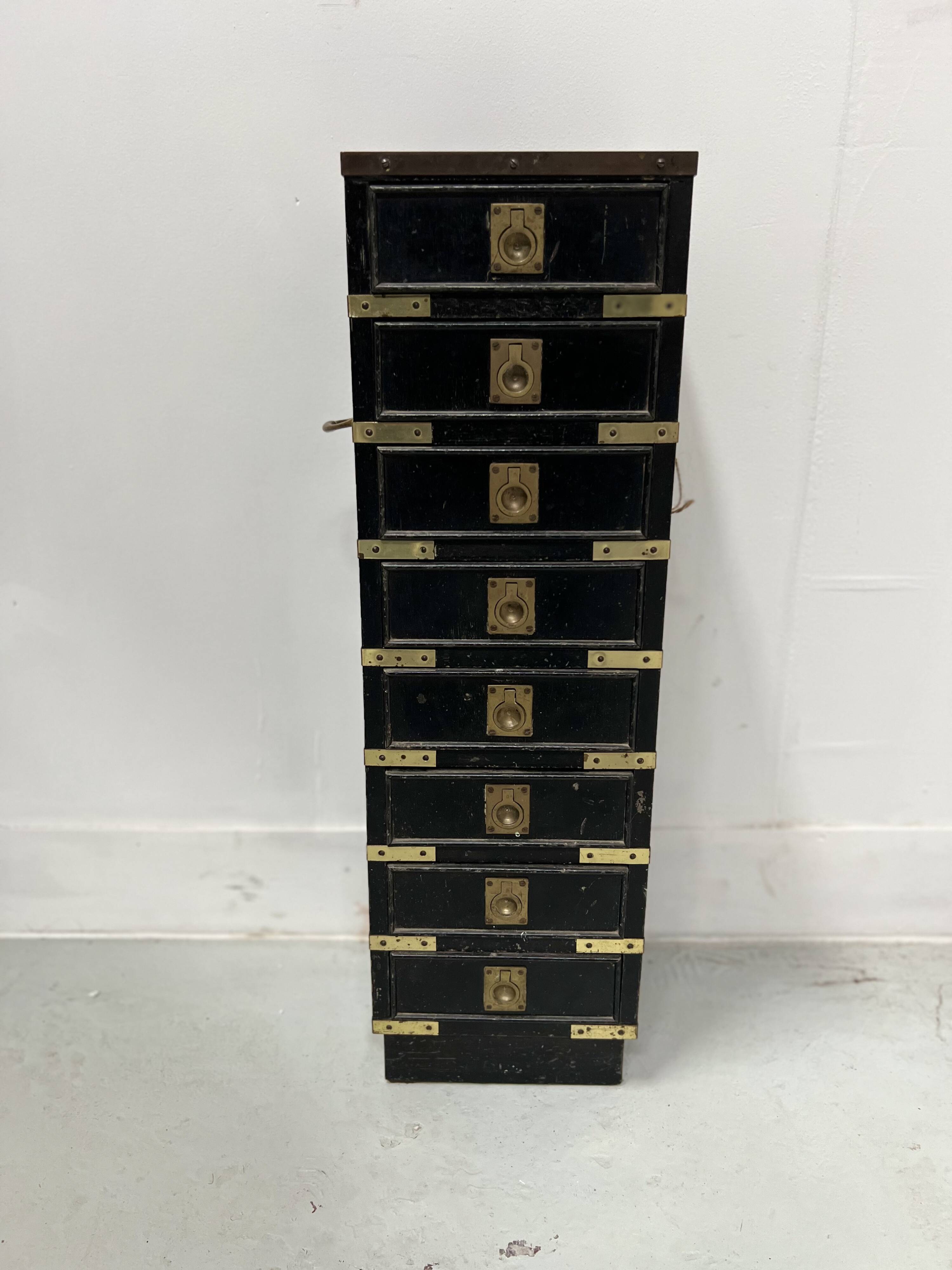 20th Century Black Wooden Cabinet with Eight Small Drawers