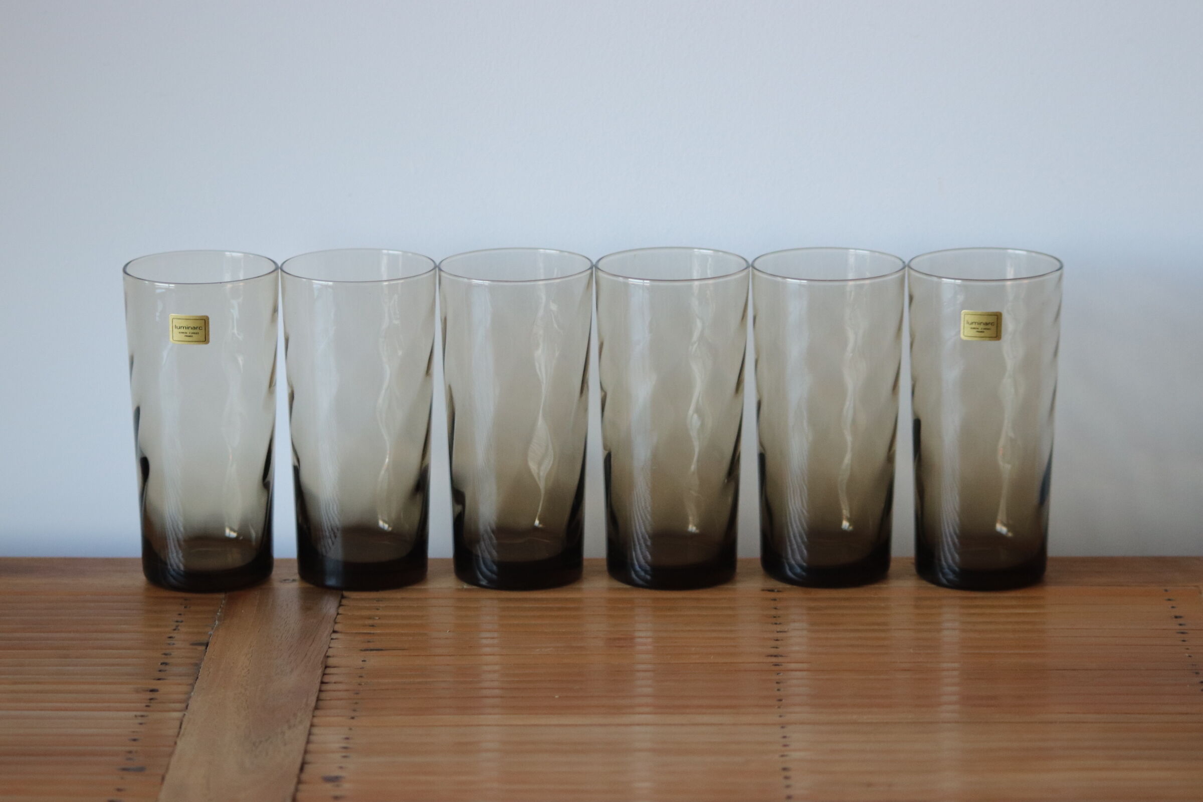 6 high smoked glasses vintage luminarc