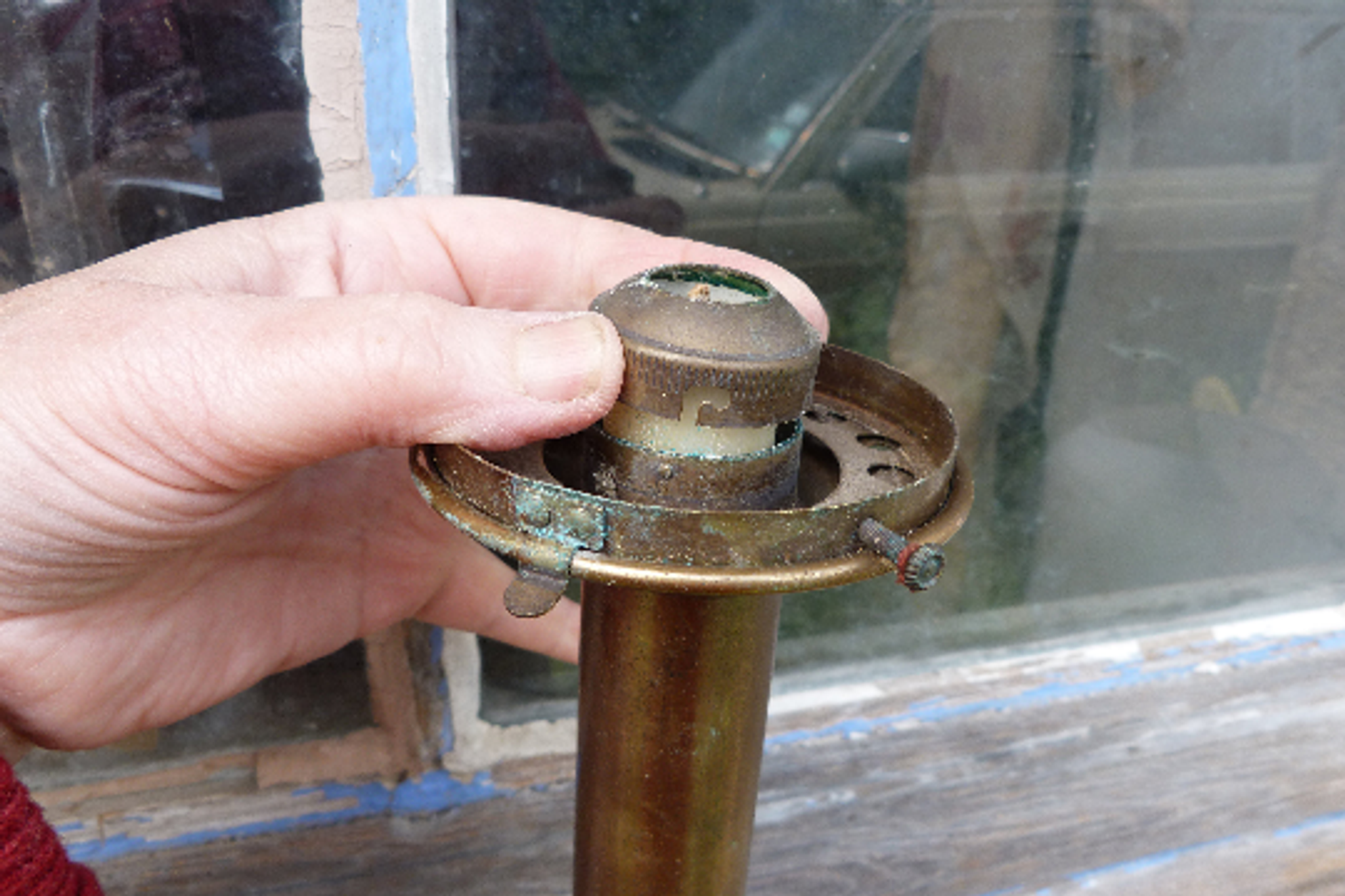 Brass candlestick and DHR system glass boat dinner lamp