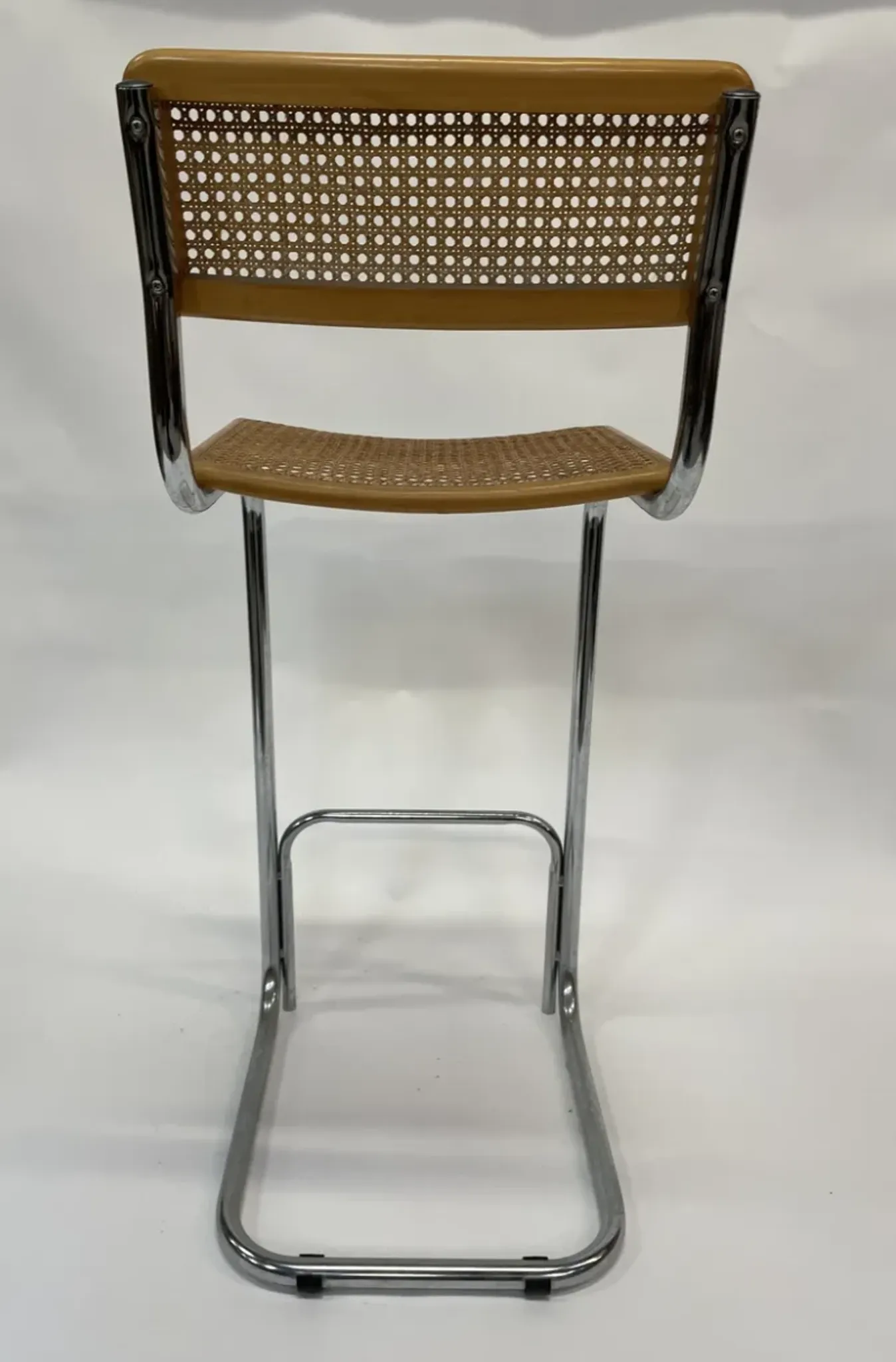 Vintage bar stool 80's Design Cesca style chrome and webbing