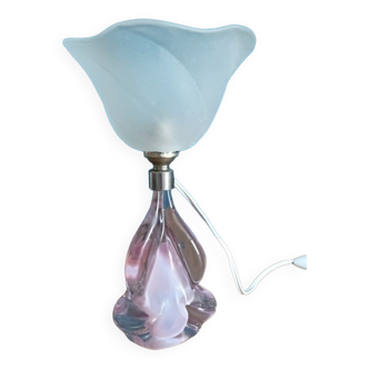 Lampe chevet tulipe pâte de verre base verre moulé bulle rose dp 0723031