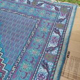 Tunisian carpet in turquoise wool and fuchsia 157x267cm