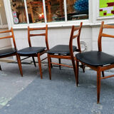 Ensemble de 4 chaises scandinaves teck et skaï 1960