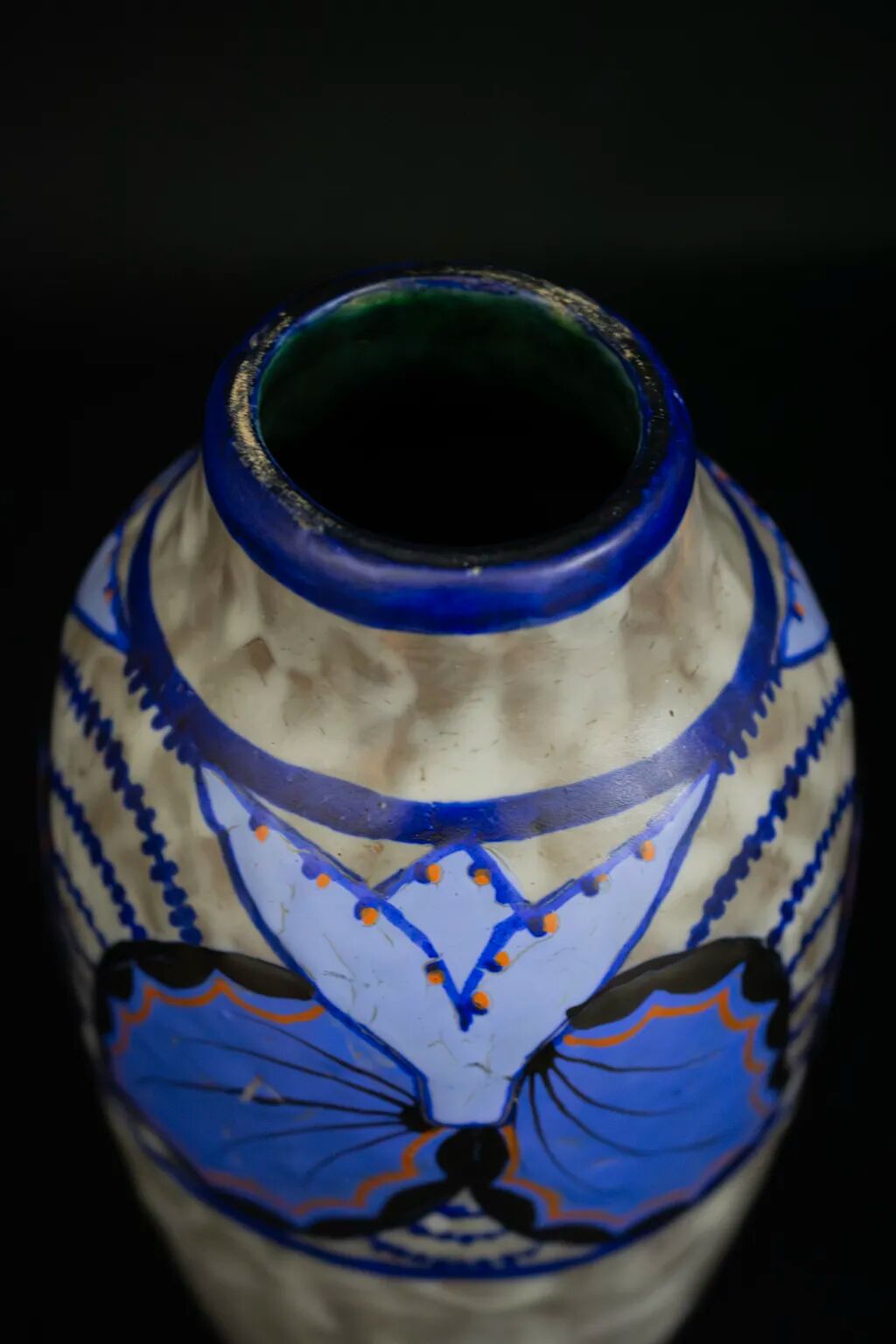 Vase Art déco en grès émaillé de Louis Dage, motifs papillon, circa 1930