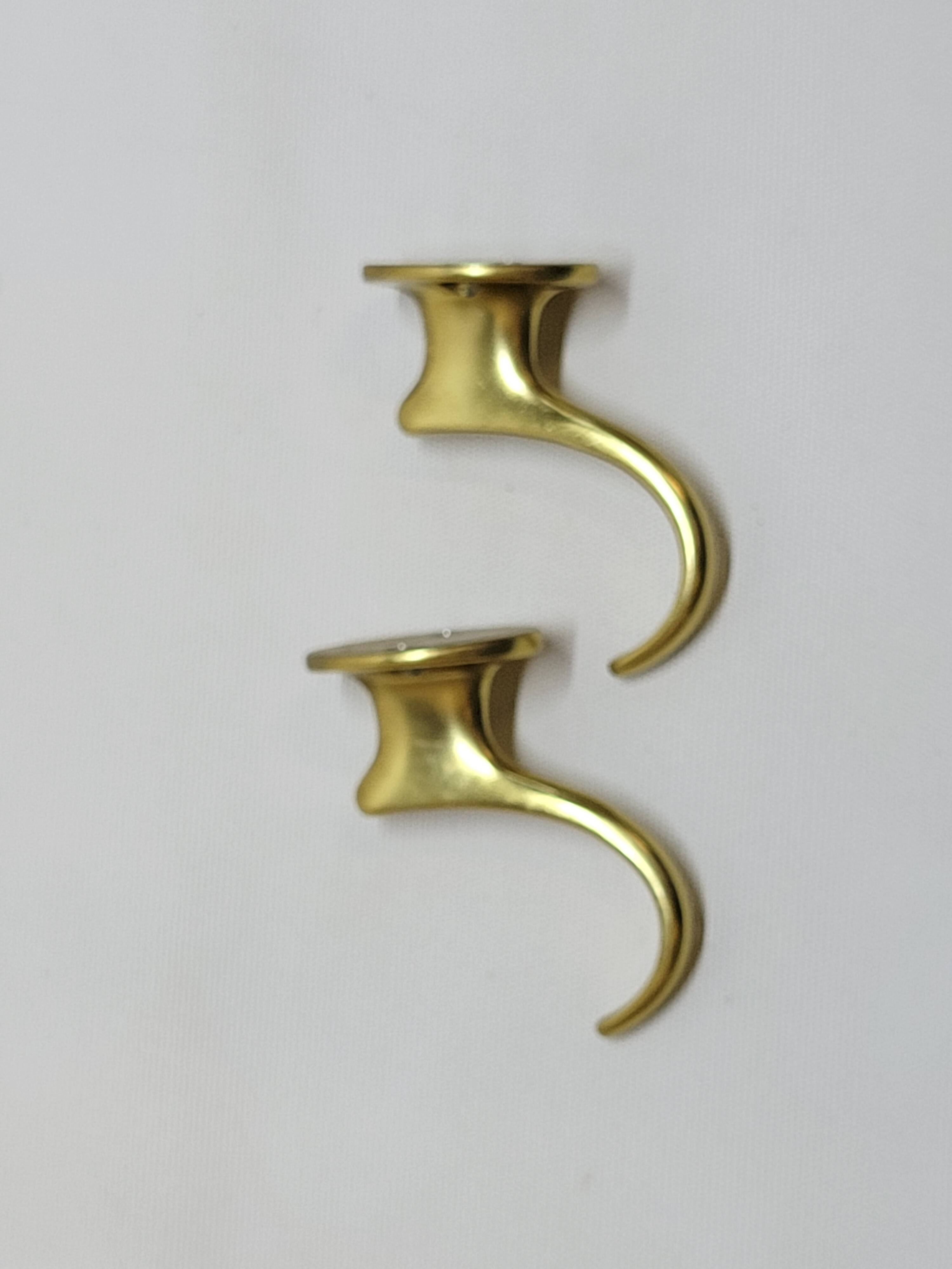 Gold-Colored Anodized Aluminum Coat Hooks, 1950s, Set of 2