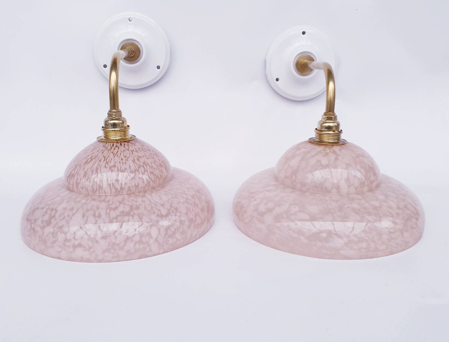 Vintage brass wall lights with speckled glass