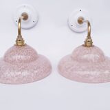Vintage brass wall lights with speckled glass