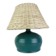 Ceramic green/blue globe lamp, rattan shade, vintage