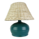 Ceramic green/blue globe lamp, rattan shade, vintage