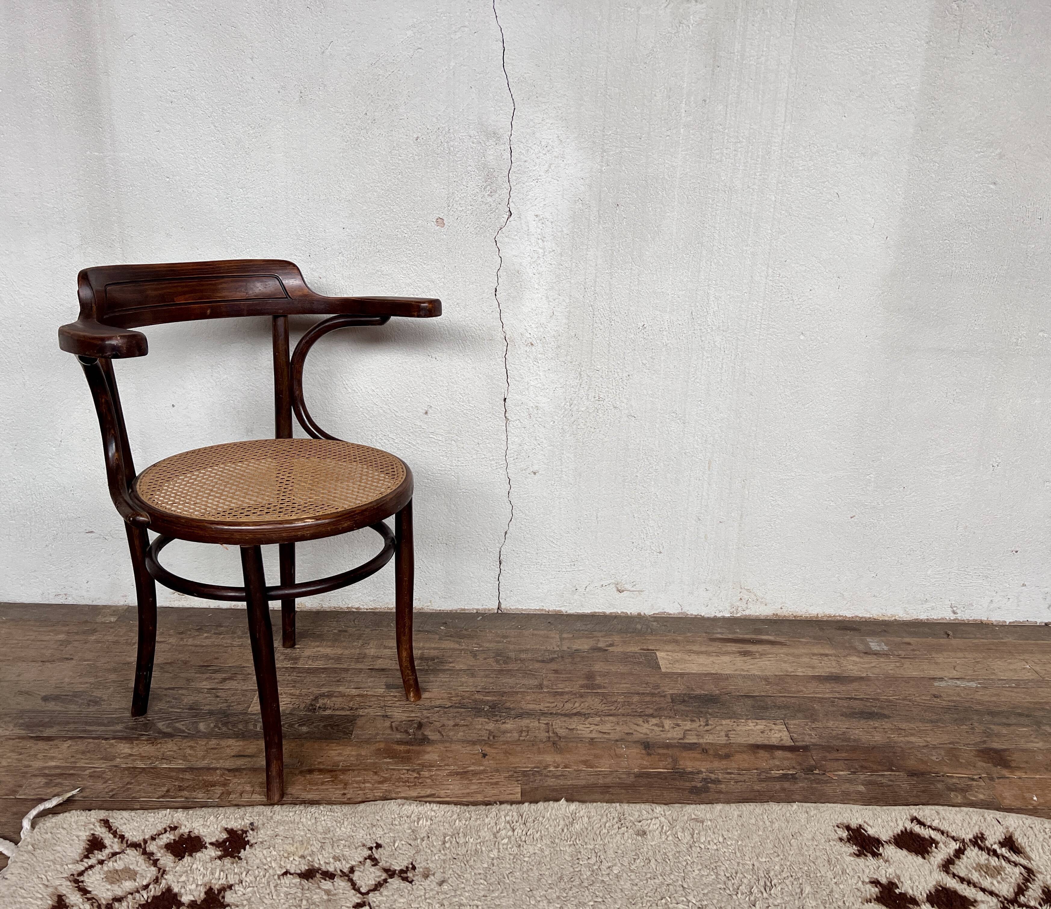 Office armchair bistrot Fischel cannée vintage cannage 1950