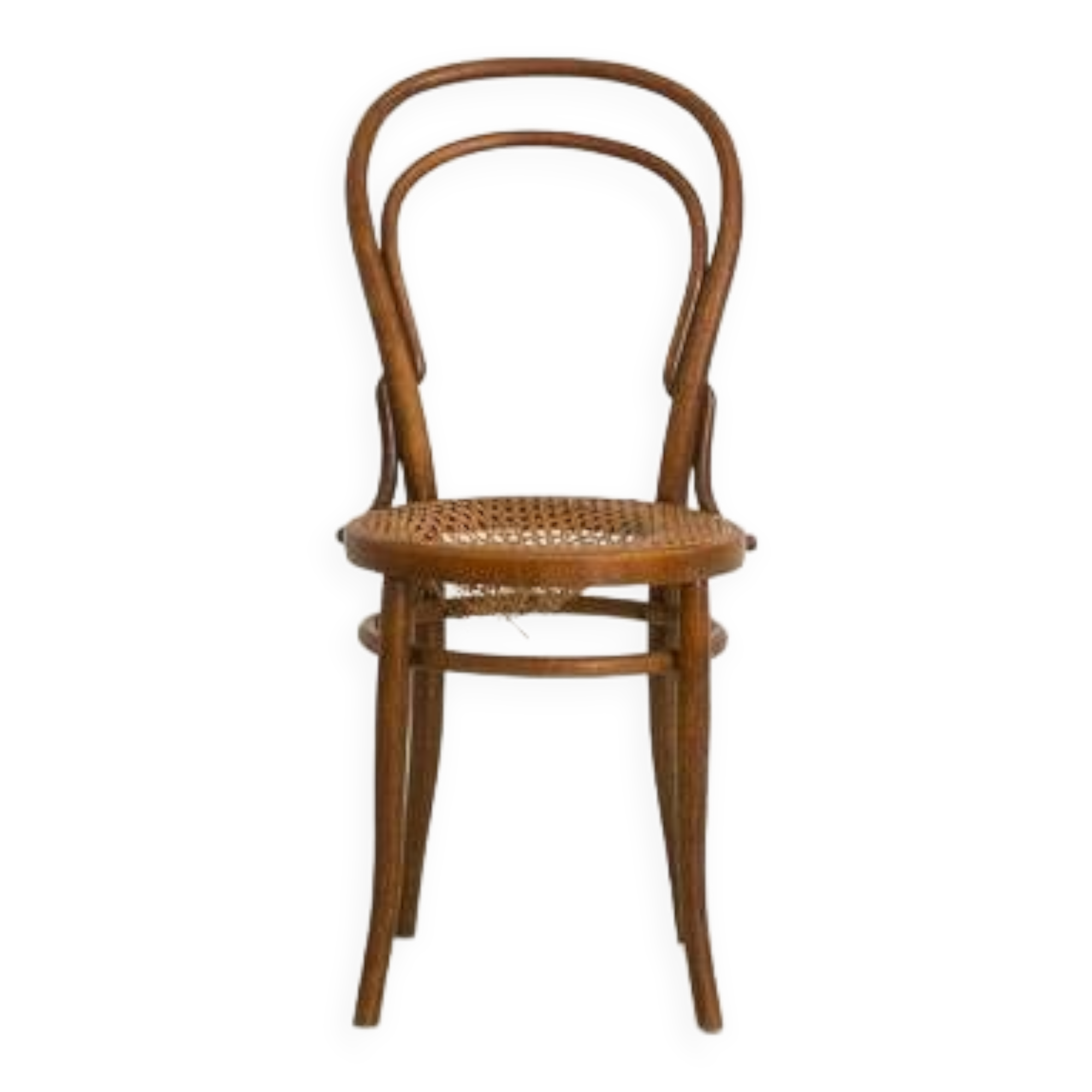 Bistro chair with curved wooden armrests and canning seat