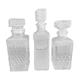 Set of 3 bottle vintage molded glass whiskey decanter