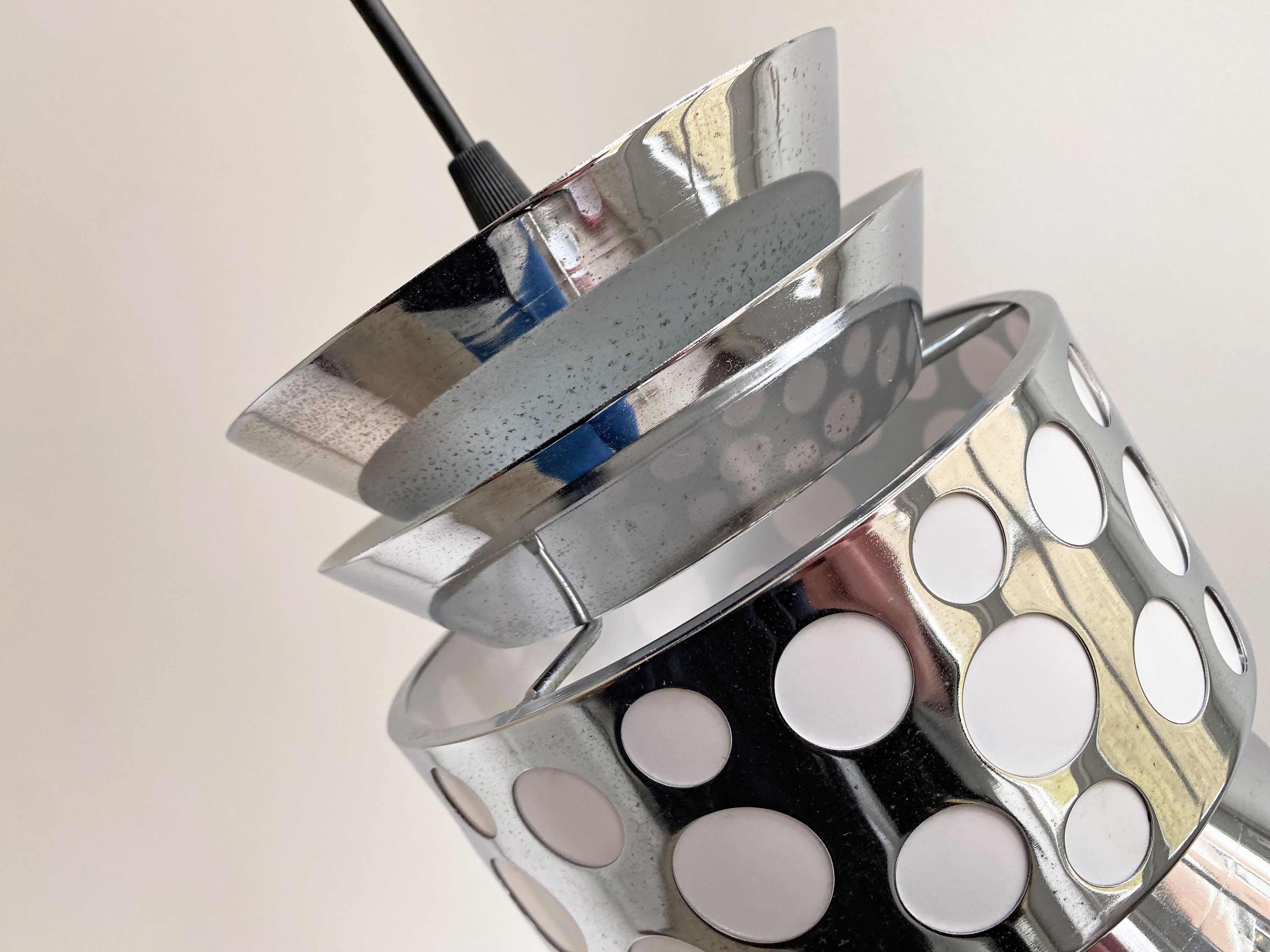 1970s chrome space age hanging lamp by massive, pendant light