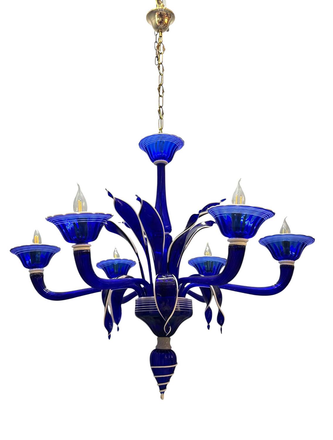 Vintage Blue and White Murano Chandelier, Italy, 1980s