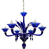 Vintage Blue and White Murano Chandelier, Italy, 1980s