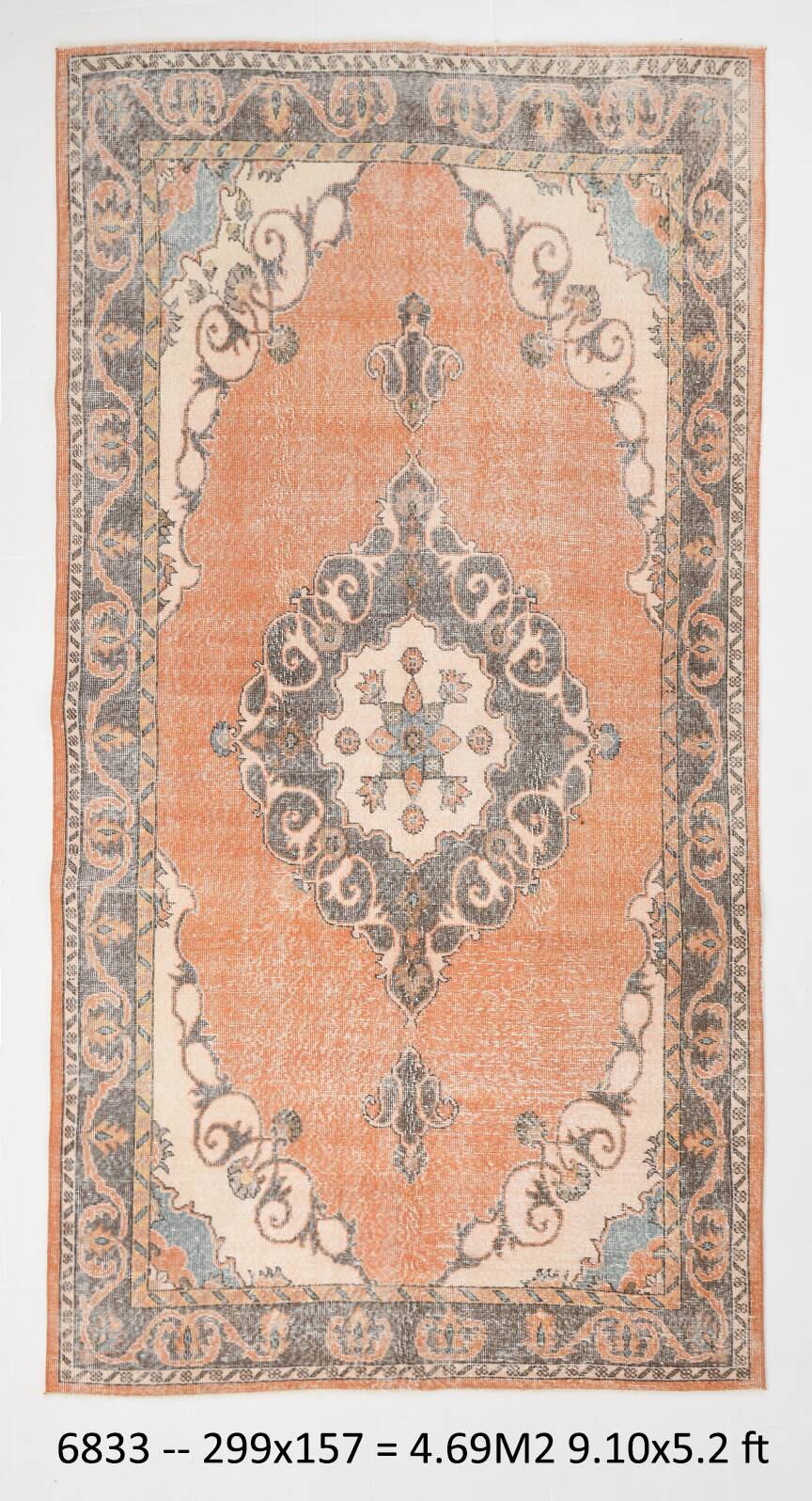 Pale Red & Brown Large Antique Turkish Rug, 157x299Cm