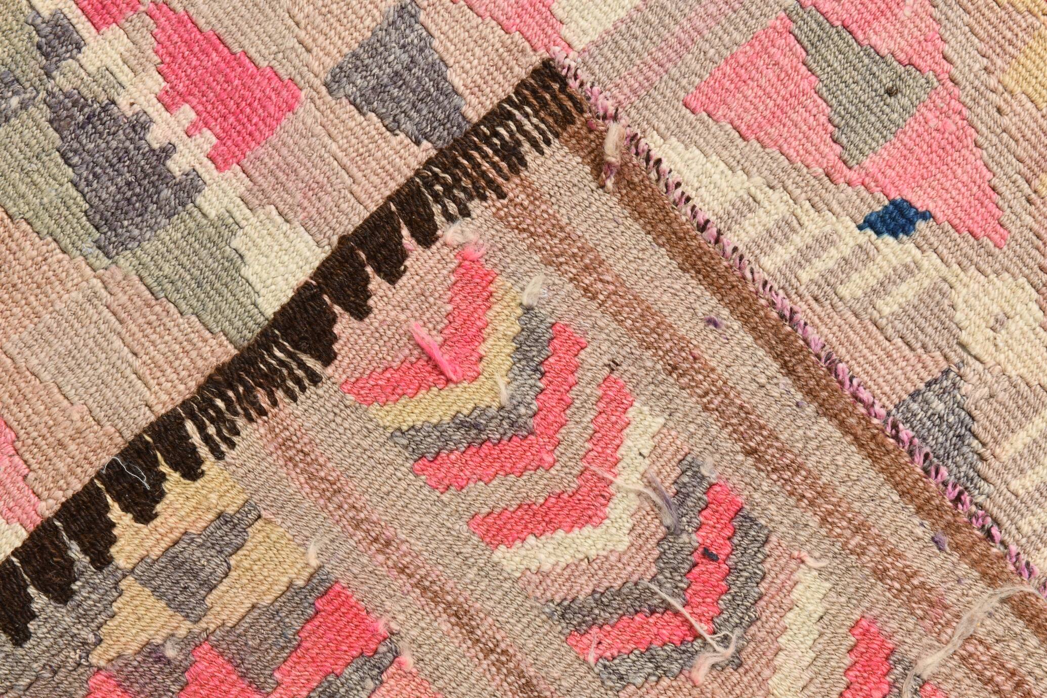 Pink & Navy Blue. Turkish Runner Rug, 90x350Cm