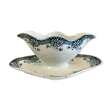 Saucière en terre de fer bleue et blanche
