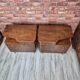 Pair of Asymmetrical Mid-Century  Walnut Nightstands with Brass Details