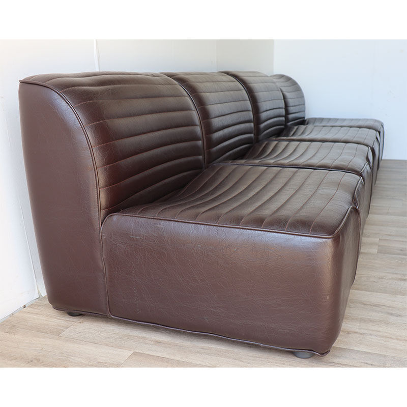 Canapé modulable vintage en cuir marron, 1970