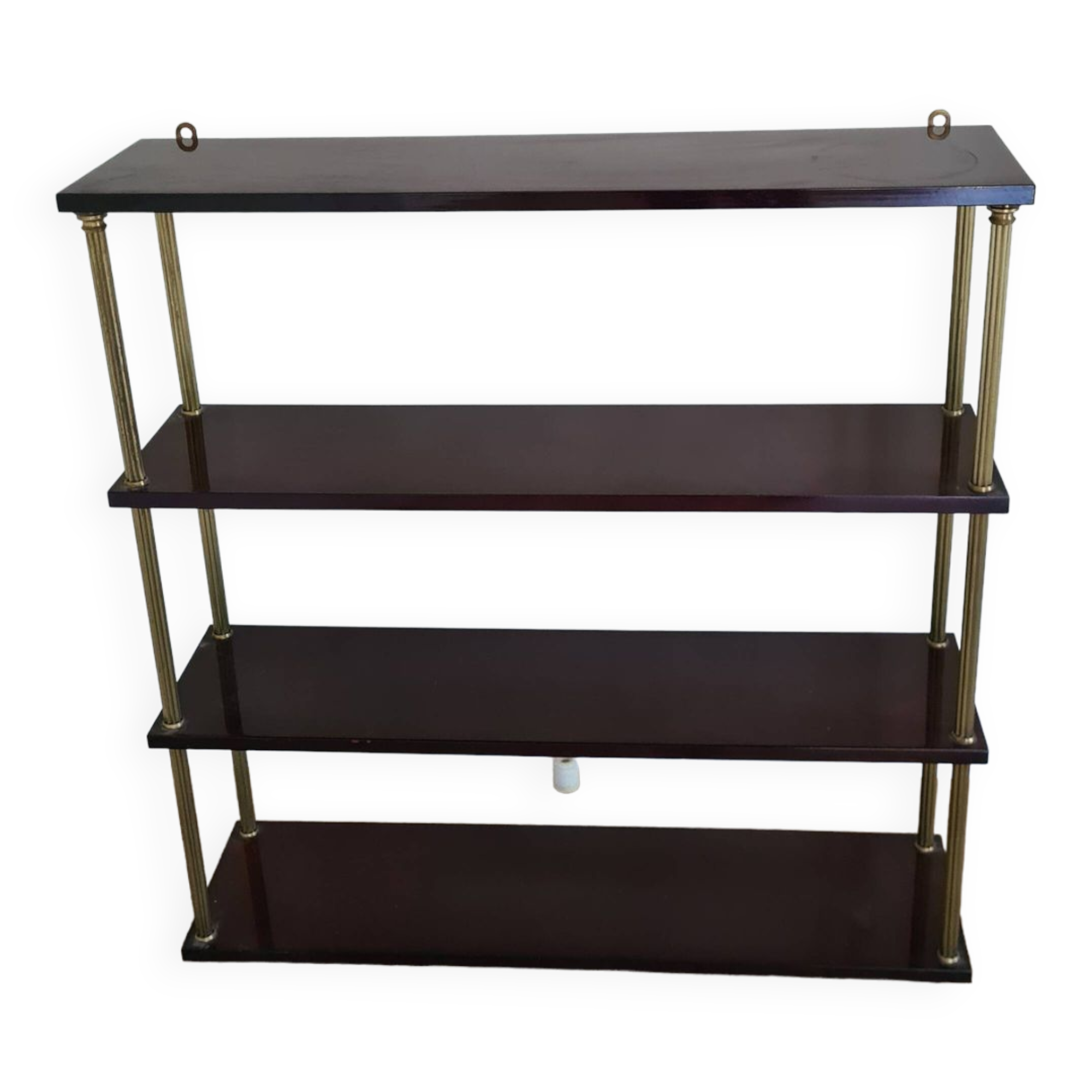 Grande étagère murale en acajou et laiton / années 60