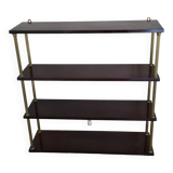 Grande étagère murale en acajou et laiton / années 60