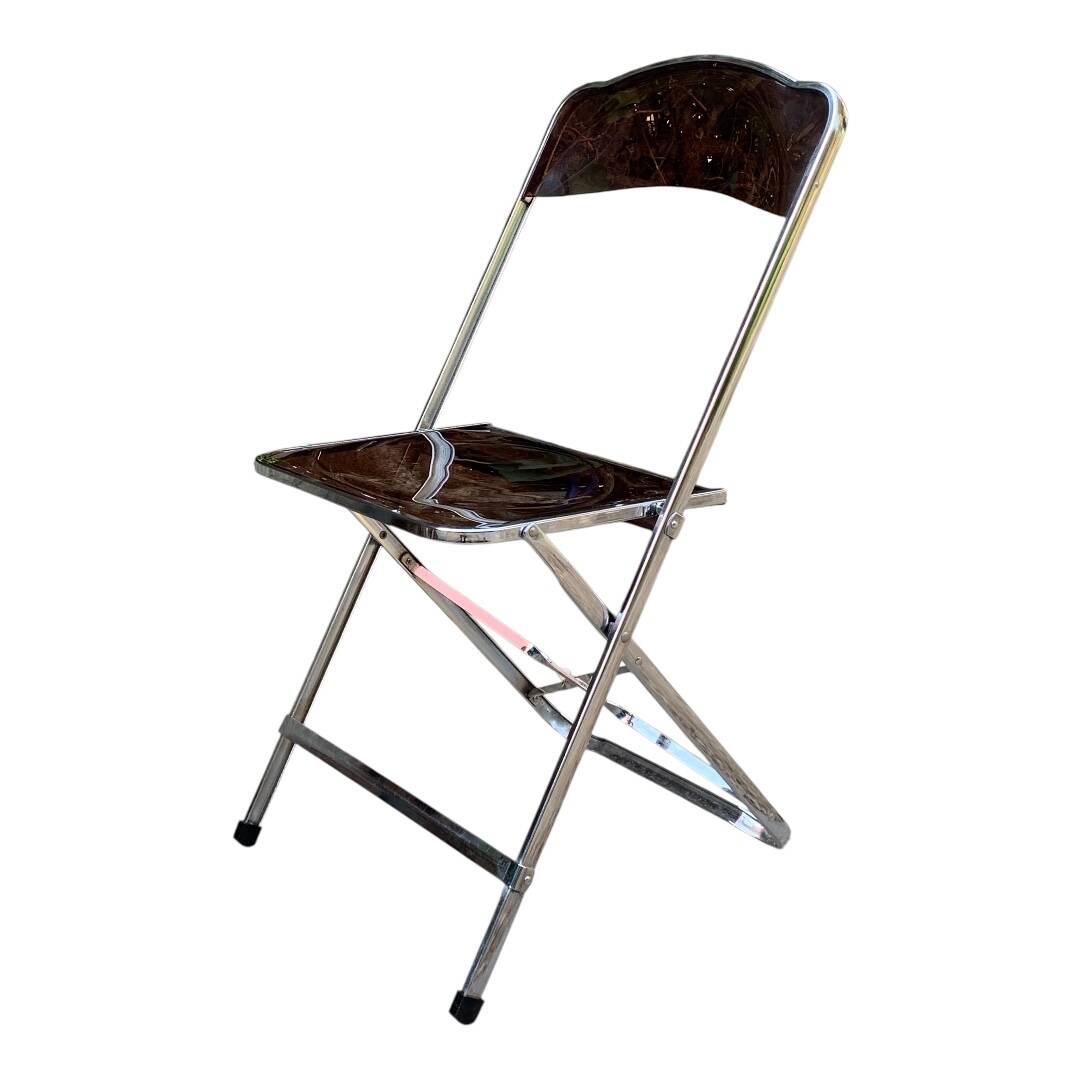 6 chaises pliantes en Plexiglas fumé et métal chrome Chaisor 1970