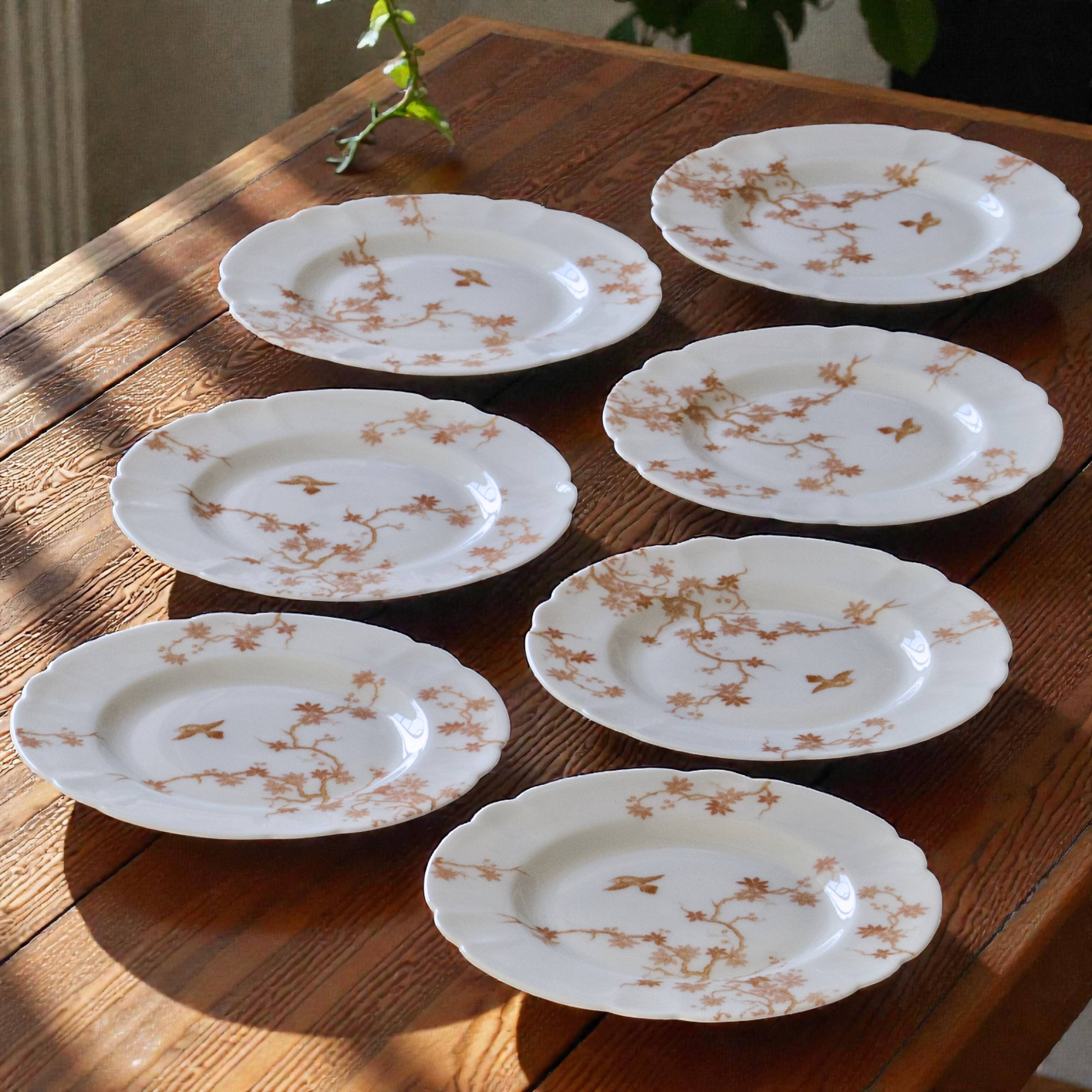 Antique Limoges Haviland porcelain dessert plates, birds