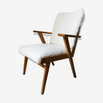 Fauteuil des années 50 moumoute blanche