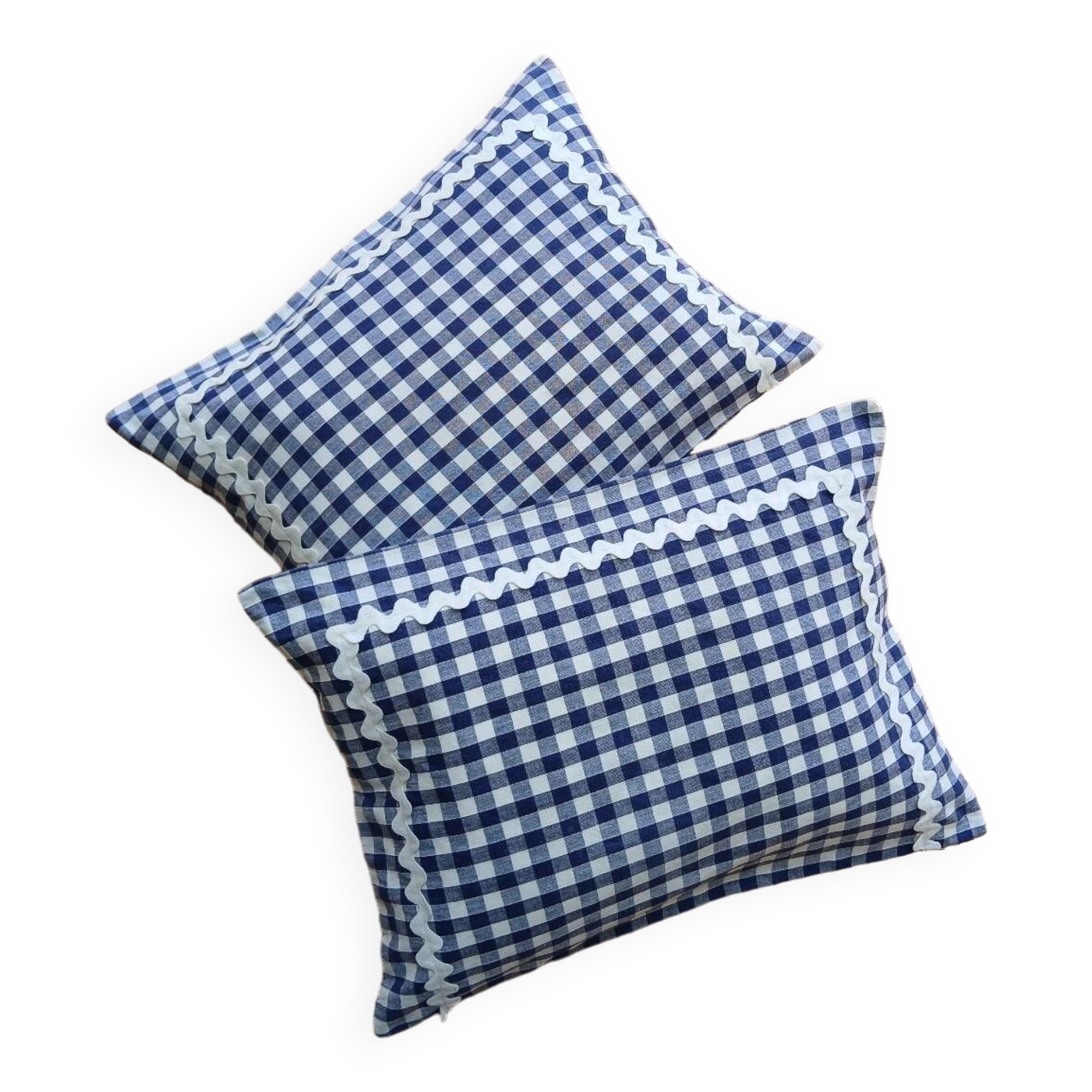 Set of 2 vintage cushions, blue gingham