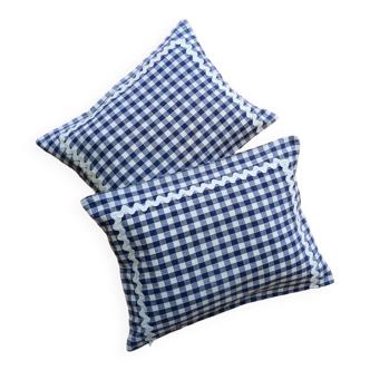Set of 2 vintage cushions, blue gingham