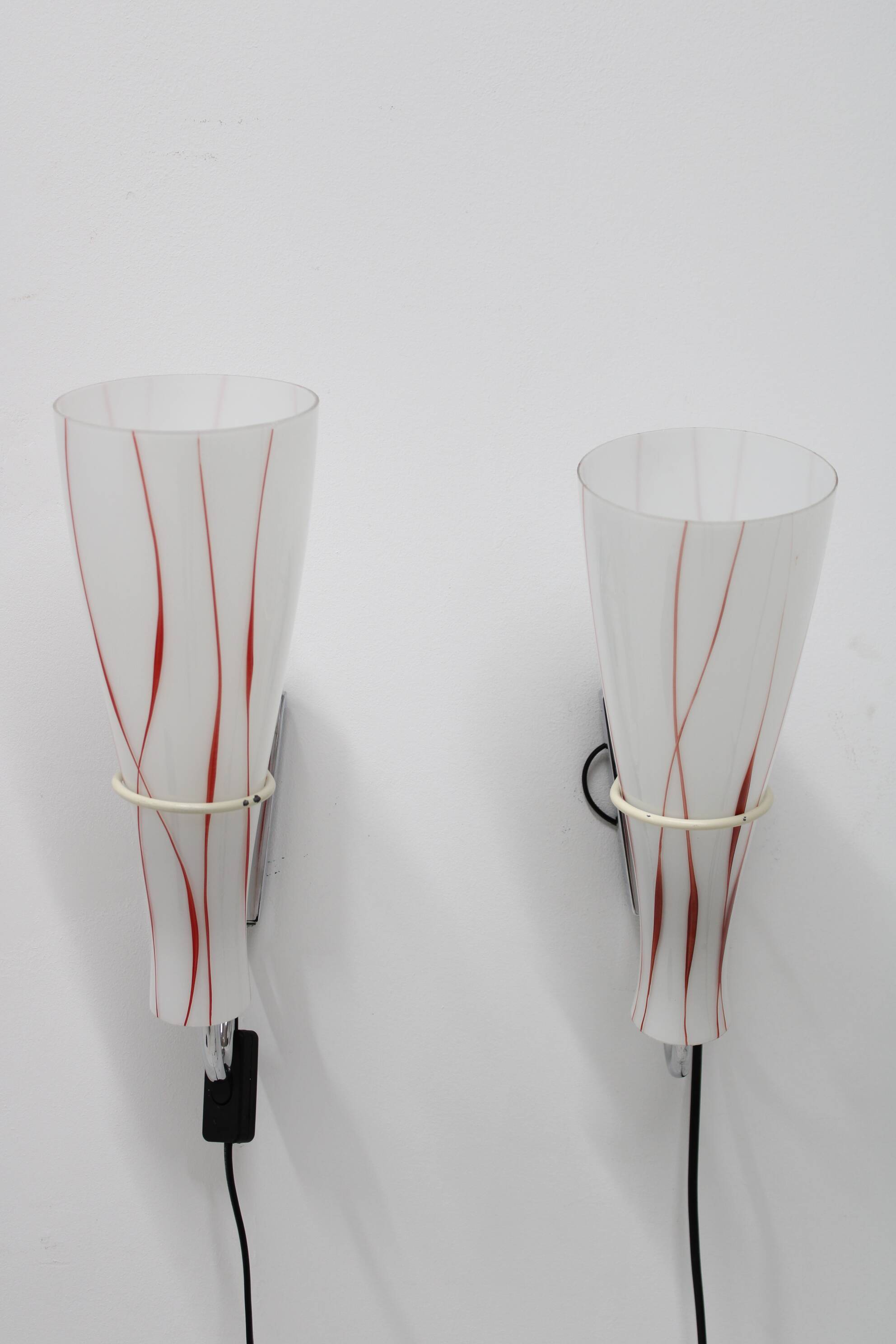 1970s Pair of Glass Wall Lamps , Czechoslovakia