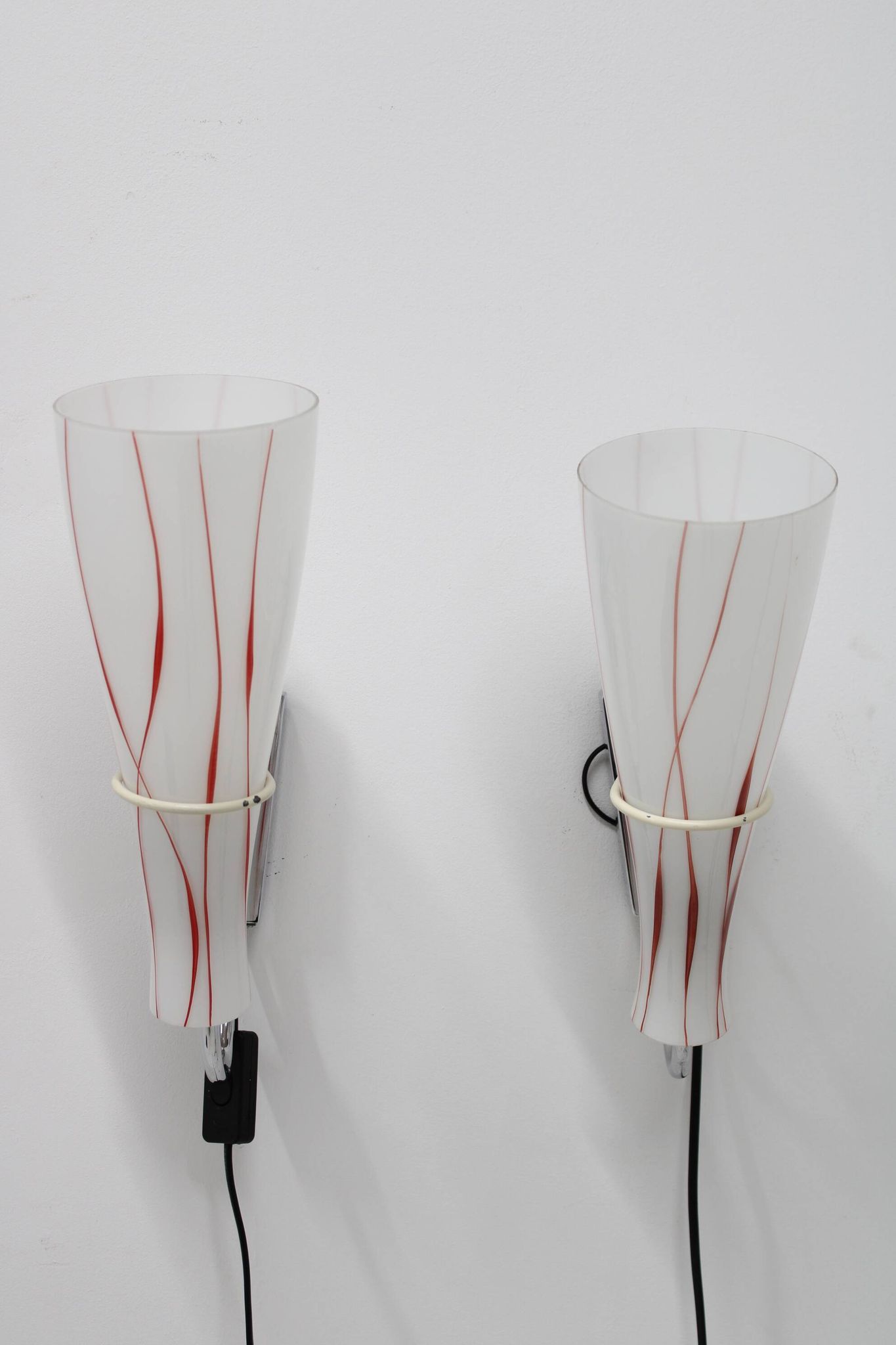 1970s Pair of Glass Wall Lamps , Czechoslovakia