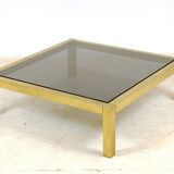 Table basse XXL laiton et verre fumé 1970