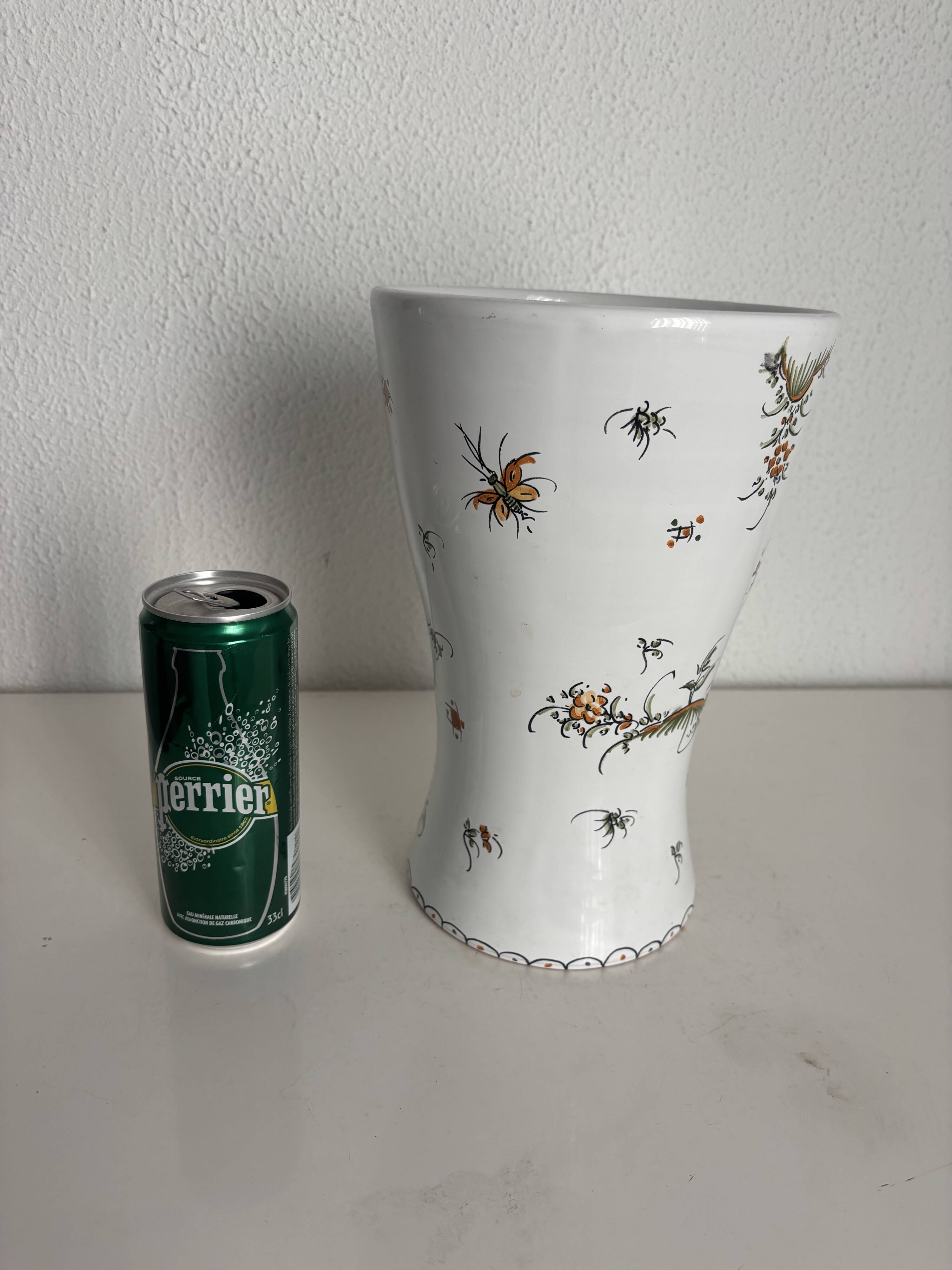 Vintage 1970 Moustiers ceramic faience vase - 26 cm