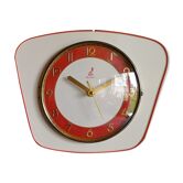 Horloge formica vintage pendule murale silencieuse "Jaz blanc orange"