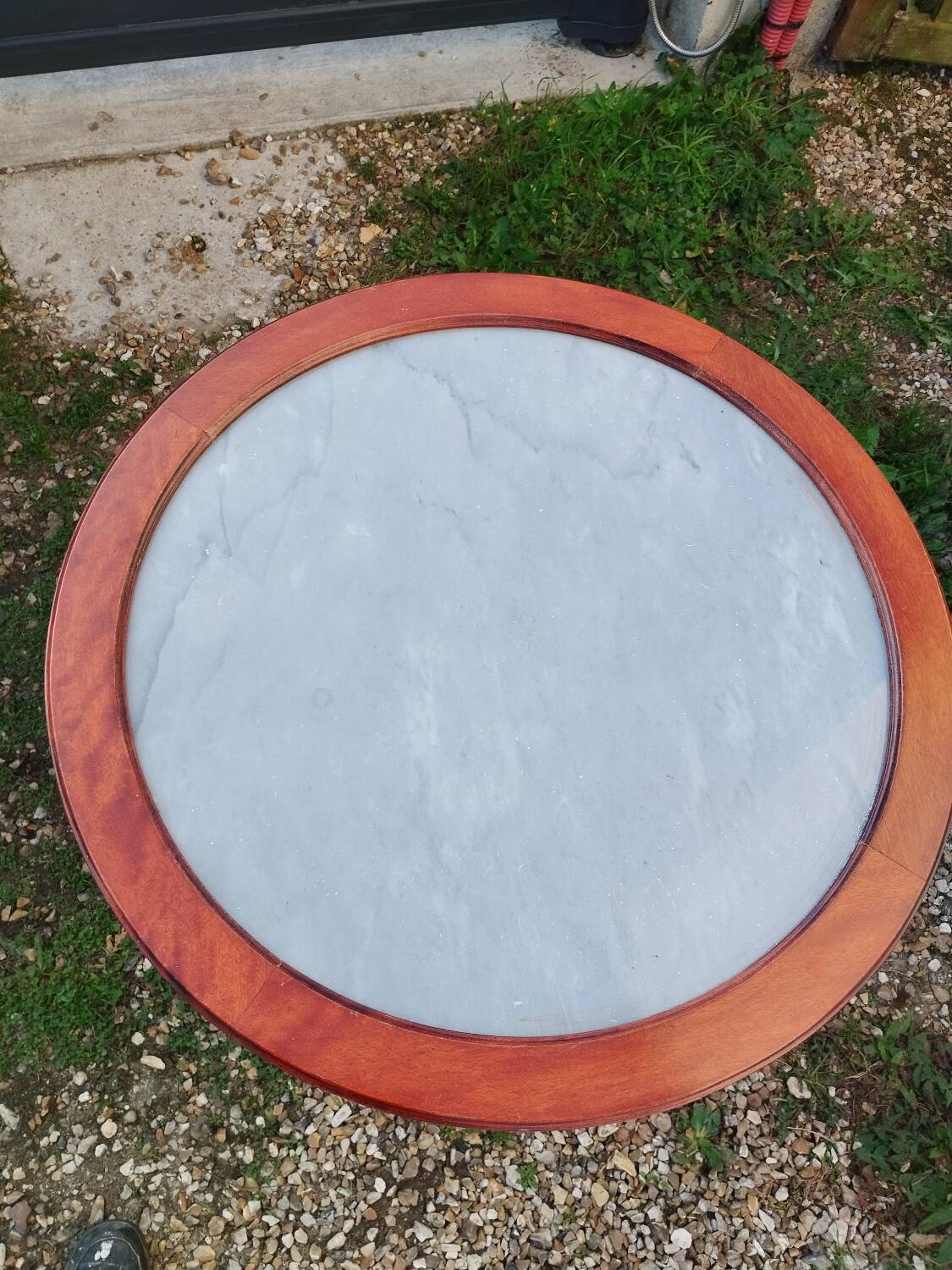 Antique Louis XVI style bouillotte table with marble top