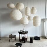 Suspension in rattan and natural japanese linen in the shape of a drop